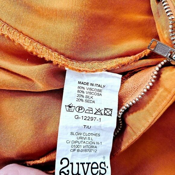 2uves Spain Wide Leg High Waist Pleated Satin Elastic Back Trousers in Orange M - Picture 5 of 8